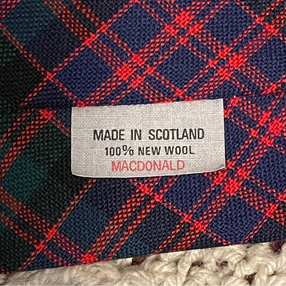 Vintage Tartan Diagonal Plaid McDonald New Wool Made in Scotland Necktie Red, Gr